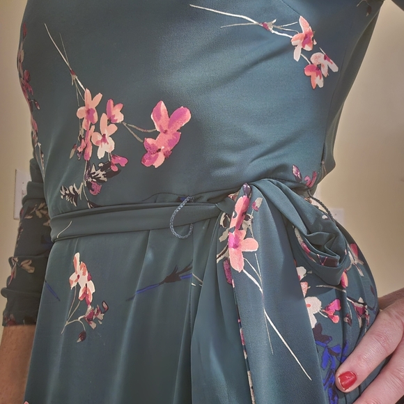 Eliza J Green Floral Midi Dress Spring Wedding Flowy - Picture 3 of 7